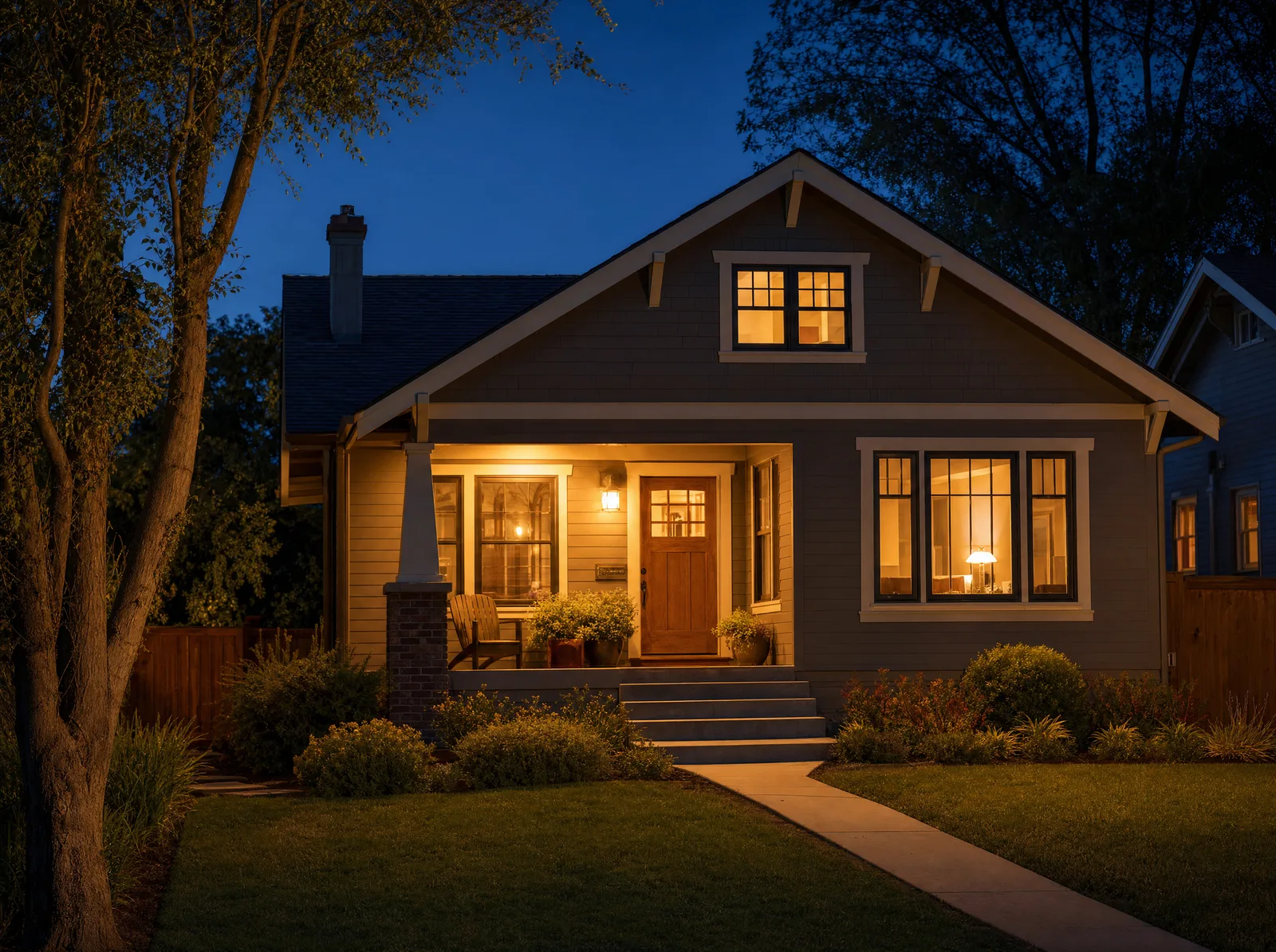 A modest house in warm evening light